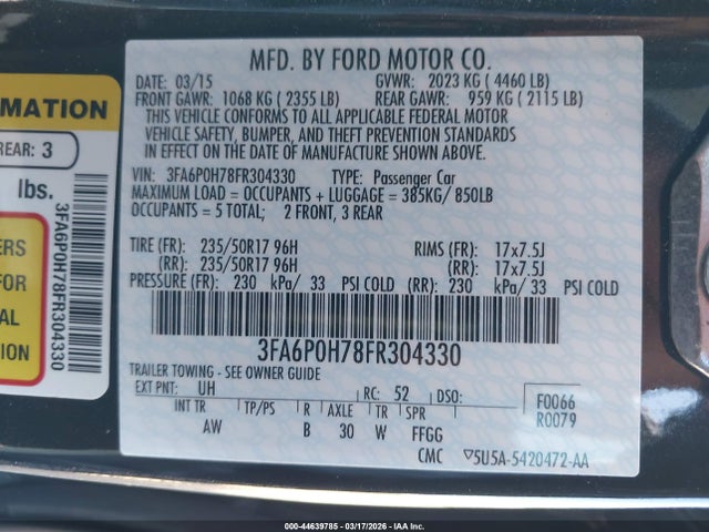 3FA6P0H78FR304330 Ford FUSION SE