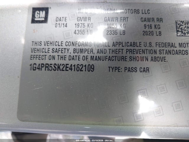44639793 :رقم المزاد ، 1G4PR5SK2E4162109 vin ، 2014 Buick Verano Convenience Group مزاد بيع