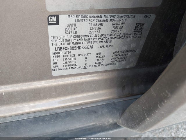 44639811 :رقم المزاد ، LRBFXESX5HD238670 vin ، 2017 Buick Envision Premium I مزاد بيع