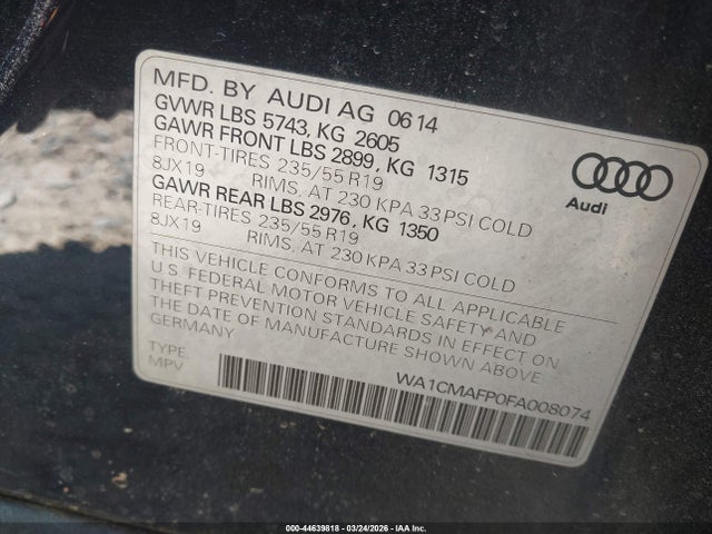 Aukcja sprzedaży 2015 Audi Q5 3.0 Tdi Premium Plus, vin: WA1CMAFP0FA008074, numer aukcji: 44639818
