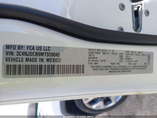 Aukcja sprzedaży 2021 Jeep Compass Limited 4x4, vin: 3C4NJDCB9MT559045, numer aukcji: 44639833