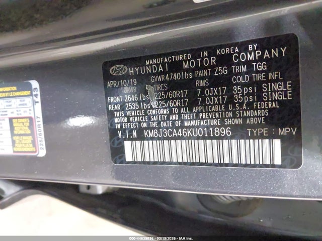 2019 HYUNDAI TUCSON KM8J3CA46KU011896 Photo 8