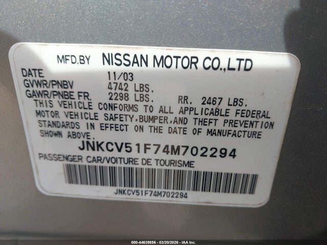 Продажа на аукционе авто 2004 Infiniti G35x, vin: JNKCV51F74M702294, номер лота: 44639856