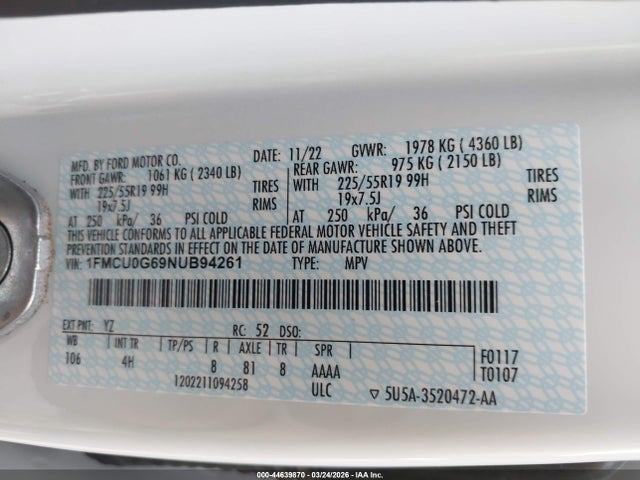 Ford ESCAPE SE 2022 1FMCU0G69NUB94261 Image 9