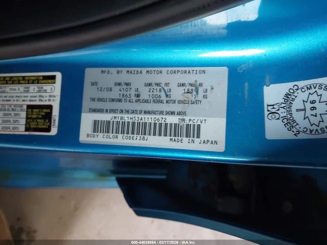 44639884 :رقم المزاد ، JM1BL1H53A1110672 vin ، 2010 Mazda Mazda3 S Grand Touring/s Sport مزاد بيع