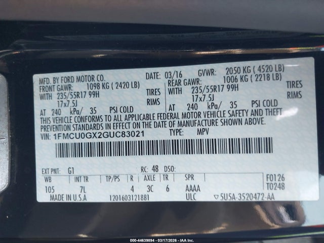 Ford ESCAPE SE 2016 1FMCU0GX2GUC83021 Image 9