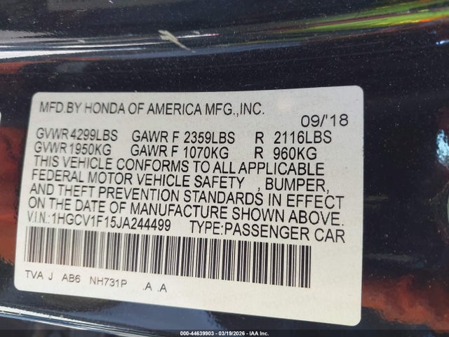 1HGCV1F15JA244499 Honda ACCORD LX