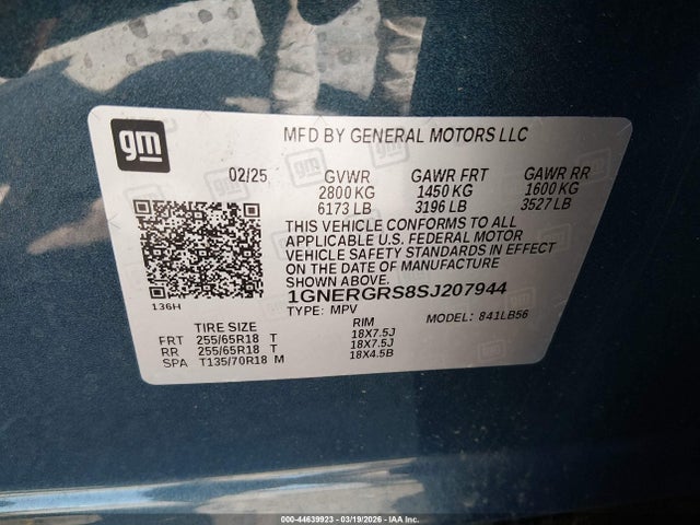 Продажа на аукционе авто 2025 Chevrolet Traverse Fwd Lt, vin: 1GNERGRS8SJ207944, номер лота: 44639923