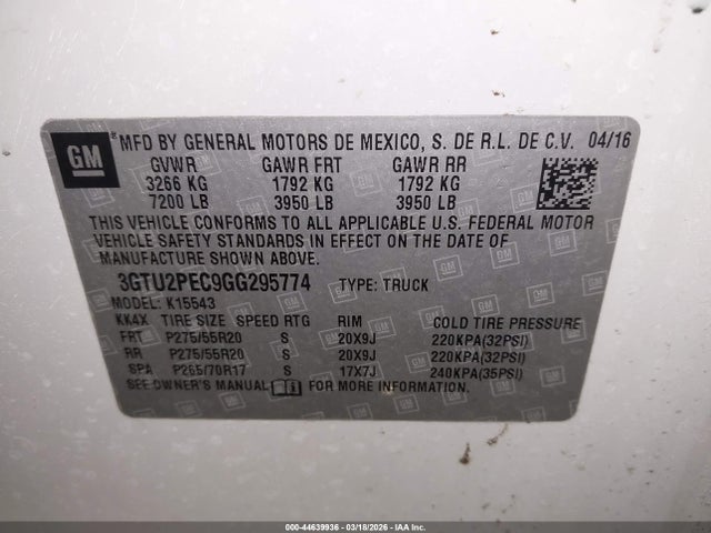 Aukcja sprzedaży 2016 Gmc Sierra 1500 Denali, vin: 3GTU2PEC9GG295774, numer aukcji: 44639936