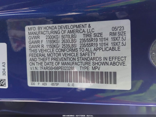 7FARS6H98PE023288 Honda Cr-v Hybrid Sport Touring