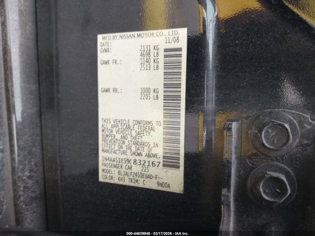 2009 NISSAN MAXIMA 1N4AA51E59C832167 Photo 8