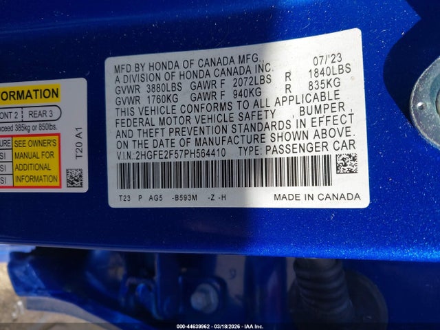Honda Civic Sport 2023 2HGFE2F57PH564410 Image 9