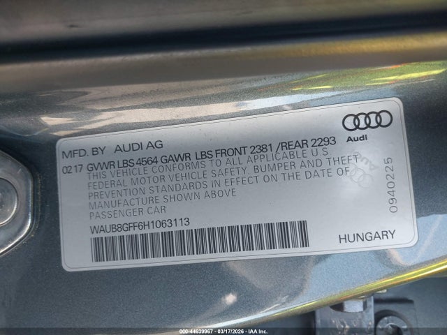 2017 AUDI A3 WAUB8GFF6H1063113 Photo 8