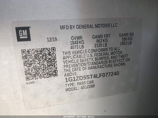 1G1ZD5ST4LF077240 Chevrolet Malibu Fwd Lt