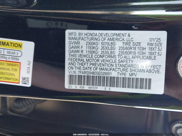 44640030 :رقم المزاد ، 7FARS5H80SE029001 vin ، 2025 Honda Cr-v Hybrid Sport-l مزاد بيع