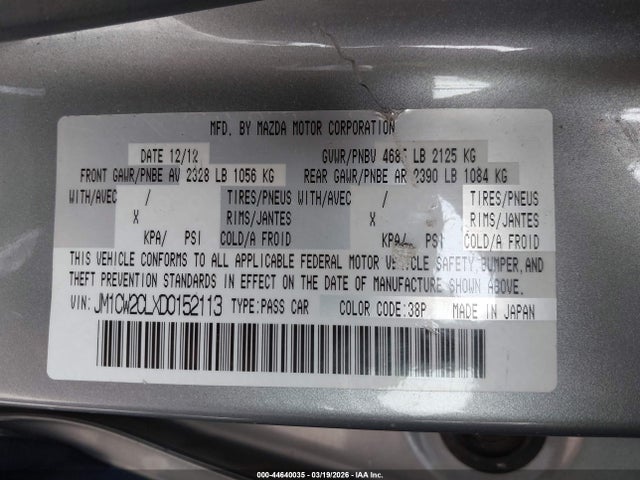 Продаж на аукціоні авто 2013 Mazda Mazda5 Touring, vin: JM1CW2CLXD0152113, номер лоту: 44640035