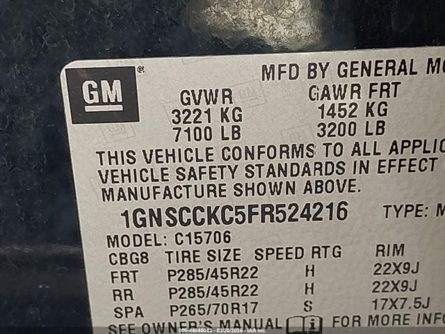 Chevrolet Tahoe Ltz 2015 1GNSCCKC5FR524216 Image 9