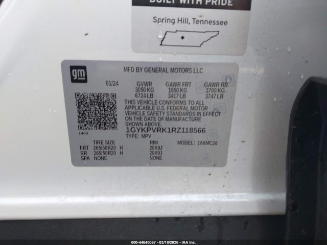 Aukcja sprzedaży 2024 Cadillac Lyriq Sport W/1sj, vin: 1GYKPVRK1RZ118566, numer aukcji: 44640067