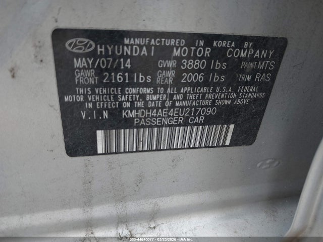 Aukcja sprzedaży 2014 Hyundai Elantra Se, vin: KMHDH4AE4EU217090, numer aukcji: 44640077