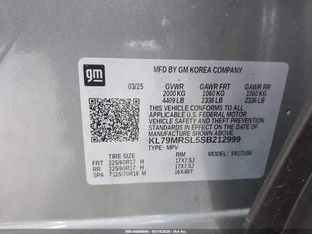 KL79MRSL5SB212999 Chevrolet Trailblazer Awd Lt