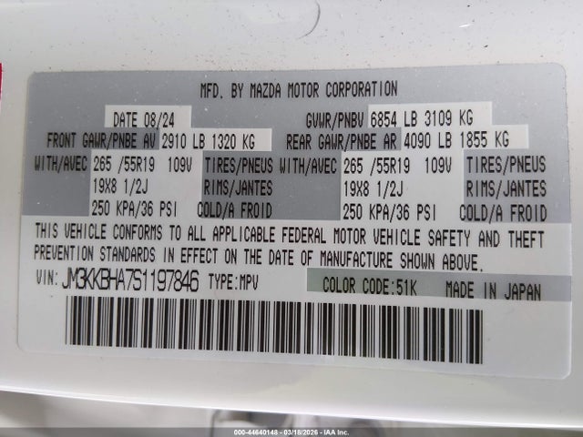 Aukcja sprzedaży 2025 Mazda Cx-90 Phev Preferred Package, vin: JM3KKBHA7S1197846, numer aukcji: 44640148