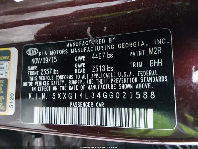 5XXGT4L34GG021588 KIA Optima Lx