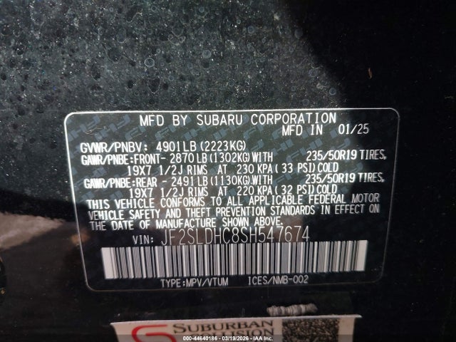 Aukcja sprzedaży 2025 Subaru Forester Sport, vin: JF2SLDHC8SH547674, numer aukcji: 44640186