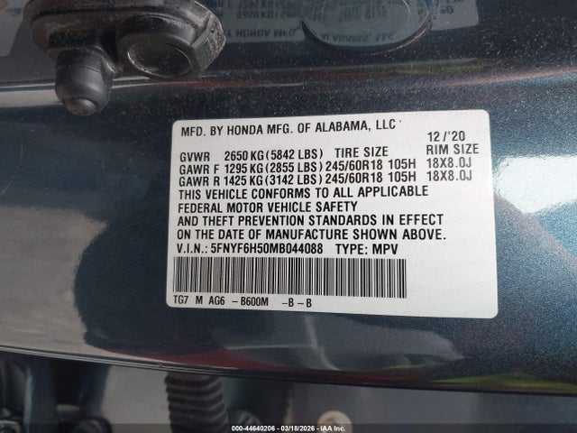 Honda Pilot Awd Ex-l 2021 5FNYF6H50MB044088 Image 9
