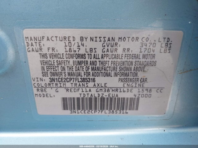 Nissan Versa Note S (sr)/s Plus/sl/sr/sv 2015 3N1CE2CP7FL385316 Image 9