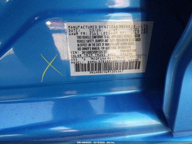 Aukcja sprzedaży 2024 Nissan Sentra Sv Xtronic Cvt, vin: 3N1AB8CV6RY326167, numer aukcji: 44640263