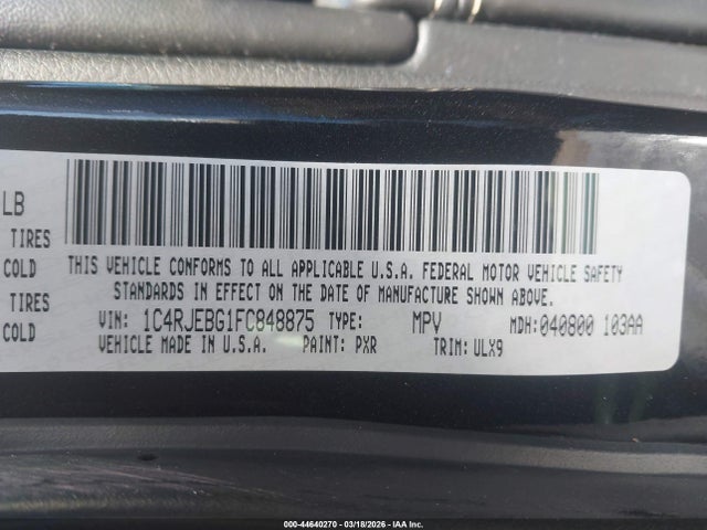 Aukcja sprzedaży 2015 Jeep Grand Cherokee Limited, vin: 1C4RJEBG1FC848875, numer aukcji: 44640270
