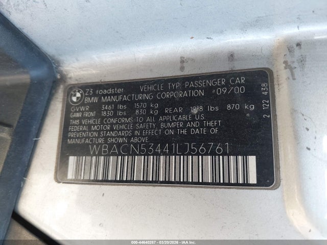 2001 BMW Z3 WBACN53441LJ56761 Photo 8