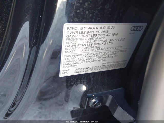 Продажа на аукционе авто 2020 Audi Q8 Prestige 55 Tfsi Quattro Tiptronic, vin: WA1FVAF1XLD020085, номер лота: 44640292