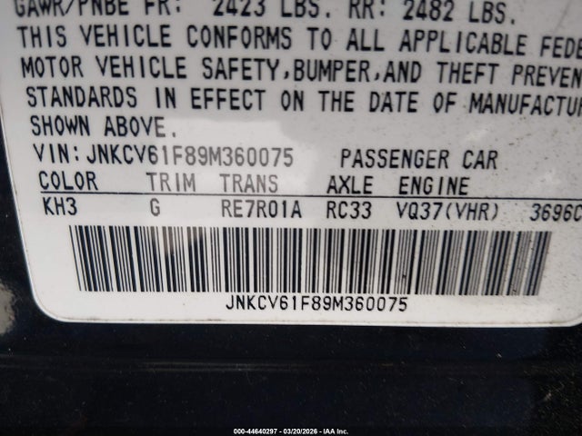 Aukcja sprzedaży 2009 Infiniti G37x, vin: JNKCV61F89M360075, numer aukcji: 44640297