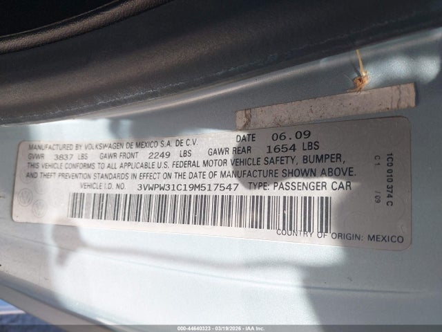 Продаж на аукціоні авто 2009 Volkswagen New Beetle 2.5l, vin: 3VWPW31C19M517547, номер лоту: 44640323