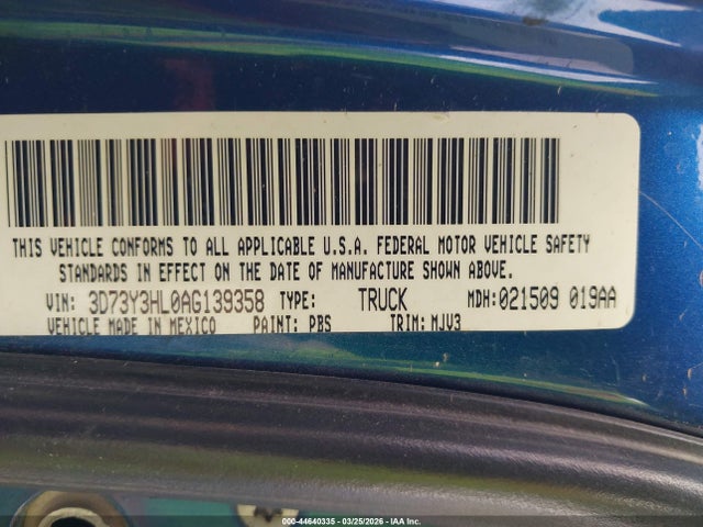 2010 Dodge Ram 3500 Slt მანქანა იყიდება აუქციონზე, vin: 3D73Y3HL0AG139358, აუქციონის ნომერი: 44640335