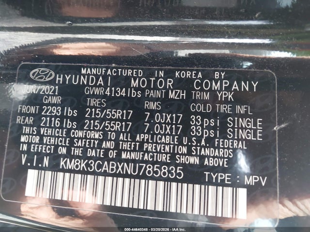 Продаж на аукціоні авто 2022 Hyundai Kona Sel, vin: KM8K3CABXNU785835, номер лоту: 44640348