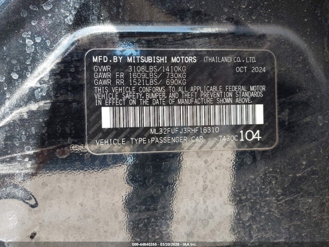 Aukcja sprzedaży 2024 Mitsubishi Mirage G4 Es, vin: ML32FUFJ3RHF16310, numer aukcji: 44640355