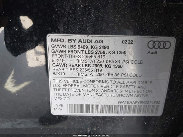 Продаж на аукціоні авто 2022 Audi Q5 Premium Plus 45 Tfsi S Line Quattro S Tronic, vin: WA1EAAFY6N2074860, номер лоту: 44640359