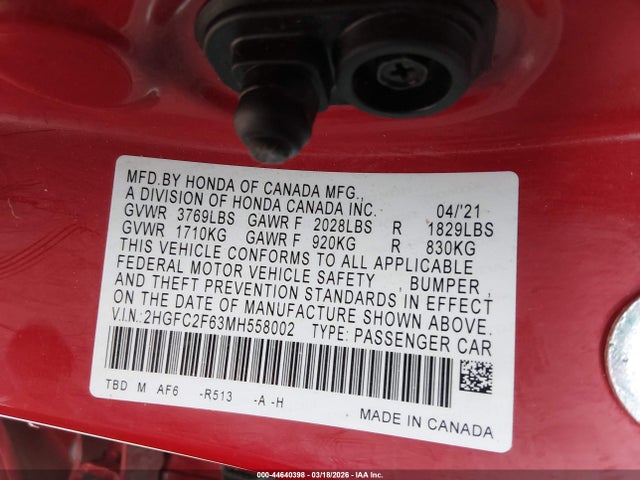 2021 HONDA CIVIC 2HGFC2F63MH558002 Photo 8