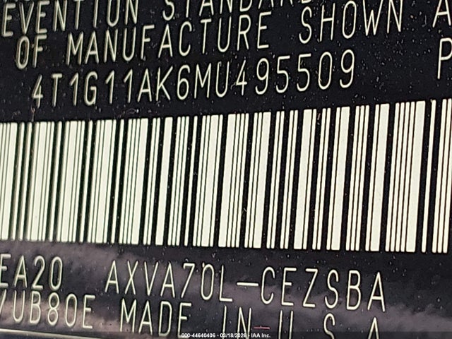4T1G11AK6MU495509 Toyota CAMRY SE