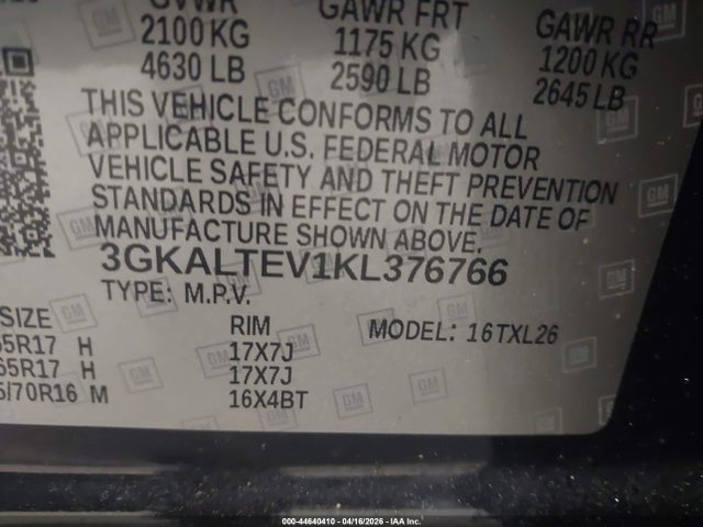 Продаж на аукціоні авто 2019 Gmc Terrain Sle, vin: 3GKALTEV1KL376766, номер лоту: 44640410