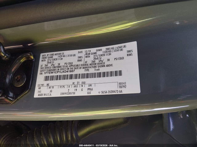 2020 Ford F-150 Xl მანქანა იყიდება აუქციონზე, vin: 1FTEW1CP1LKD41807, აუქციონის ნომერი: 44640411