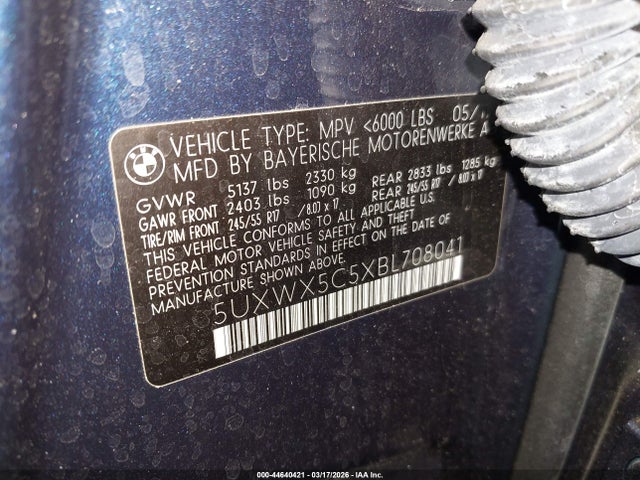 44640421 :رقم المزاد ، 5UXWX5C5XBL708041 vin ، 2011 Bmw X3 Xdrive28i مزاد بيع