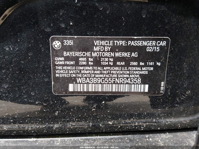 44640426 :رقم المزاد ، WBA3B9G55FNR94358 vin ، 2015 Bmw 335i Xdrive مزاد بيع