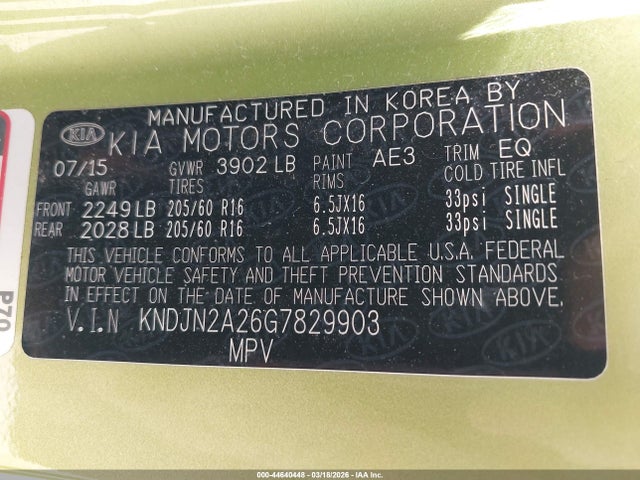 Продаж на аукціоні авто 2016 Kia Soul, vin: KNDJN2A26G7829903, номер лоту: 44640448
