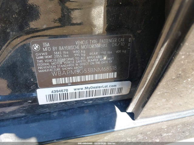 2011 BMW 335I WBAPM5G53BNM68518 Photo 8