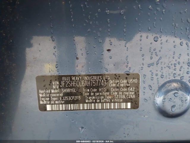 Продаж на аукціоні авто 2010 Subaru Forester 2.5x Premium, vin: JF2SH6CC6AH757743, номер лоту: 44640483