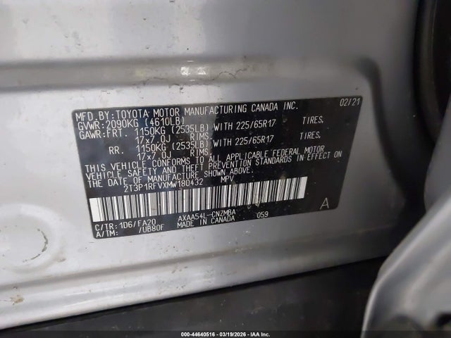 44640516 :رقم المزاد ، 2T3P1RFVXMW180432 vin ، 2021 Toyota Rav4 Xle مزاد بيع