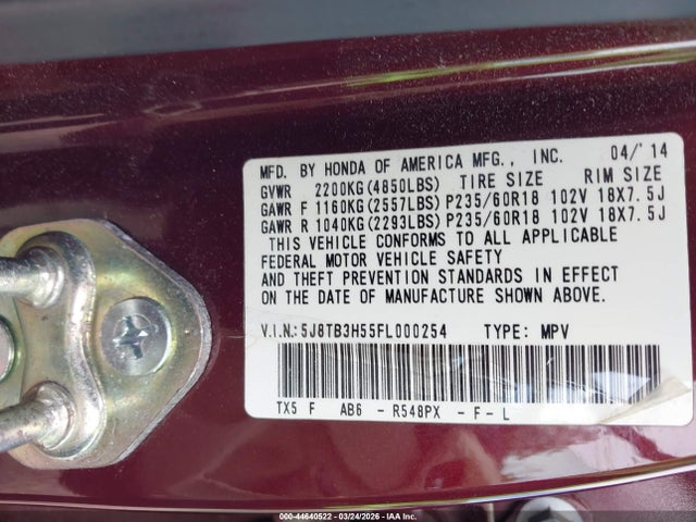 Продажа на аукционе авто 2015 Acura Rdx, vin: 5J8TB3H55FL000254, номер лота: 44640522